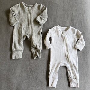 Set of 2 Little Bipsy 2-Way Zip Rompers - Gray & White NB